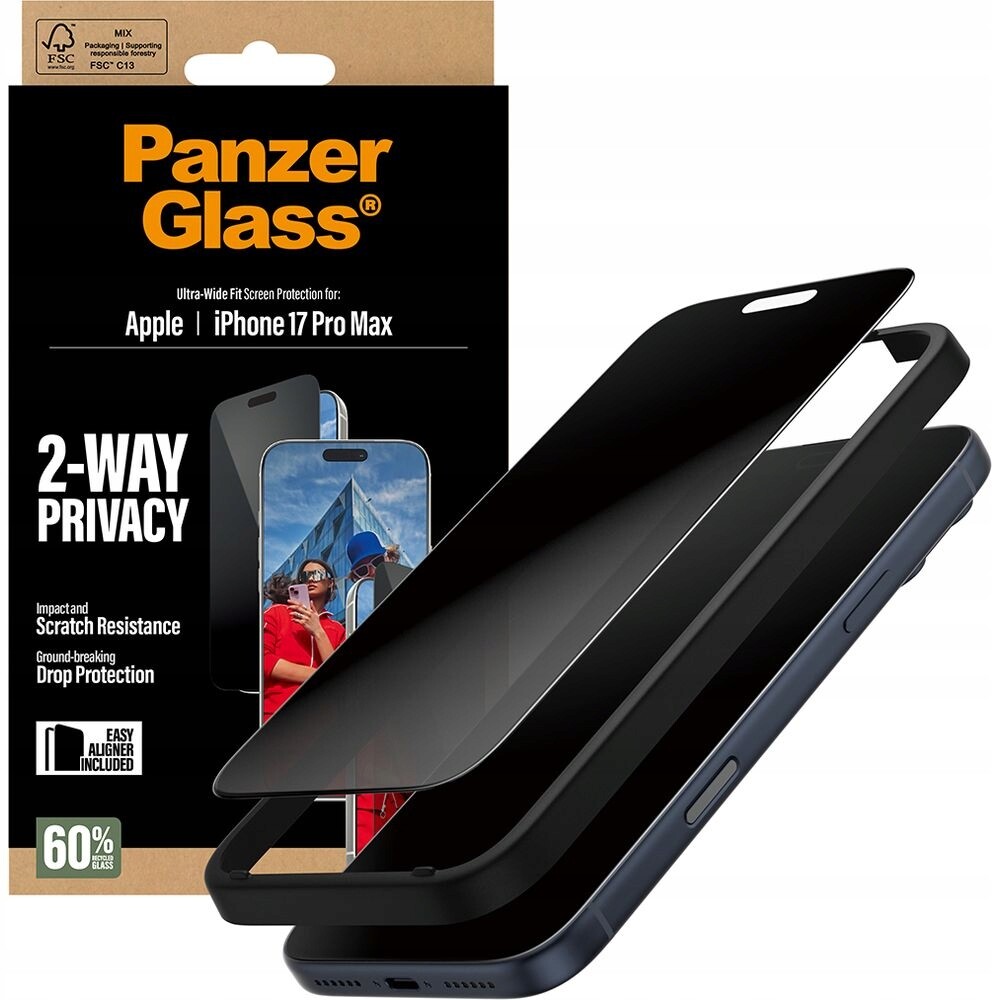 PanzerGlass s privátním filtrem Sklo pro iPhone 17 Pro, ochranná fólie na displej, s aplikátorem
