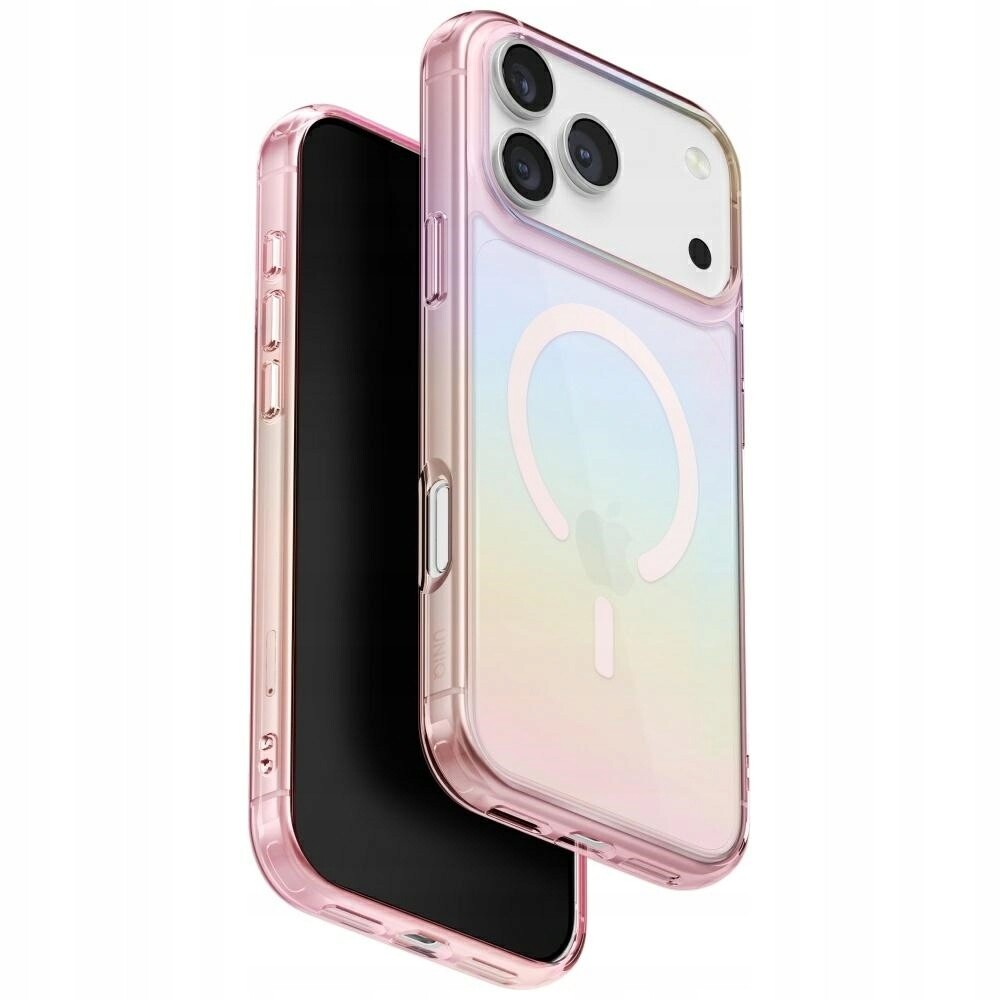 Pouzdro Uniq Iridescia pro iPhone 17 Pro s nabíjecím magnetem Magclick, pink hranol