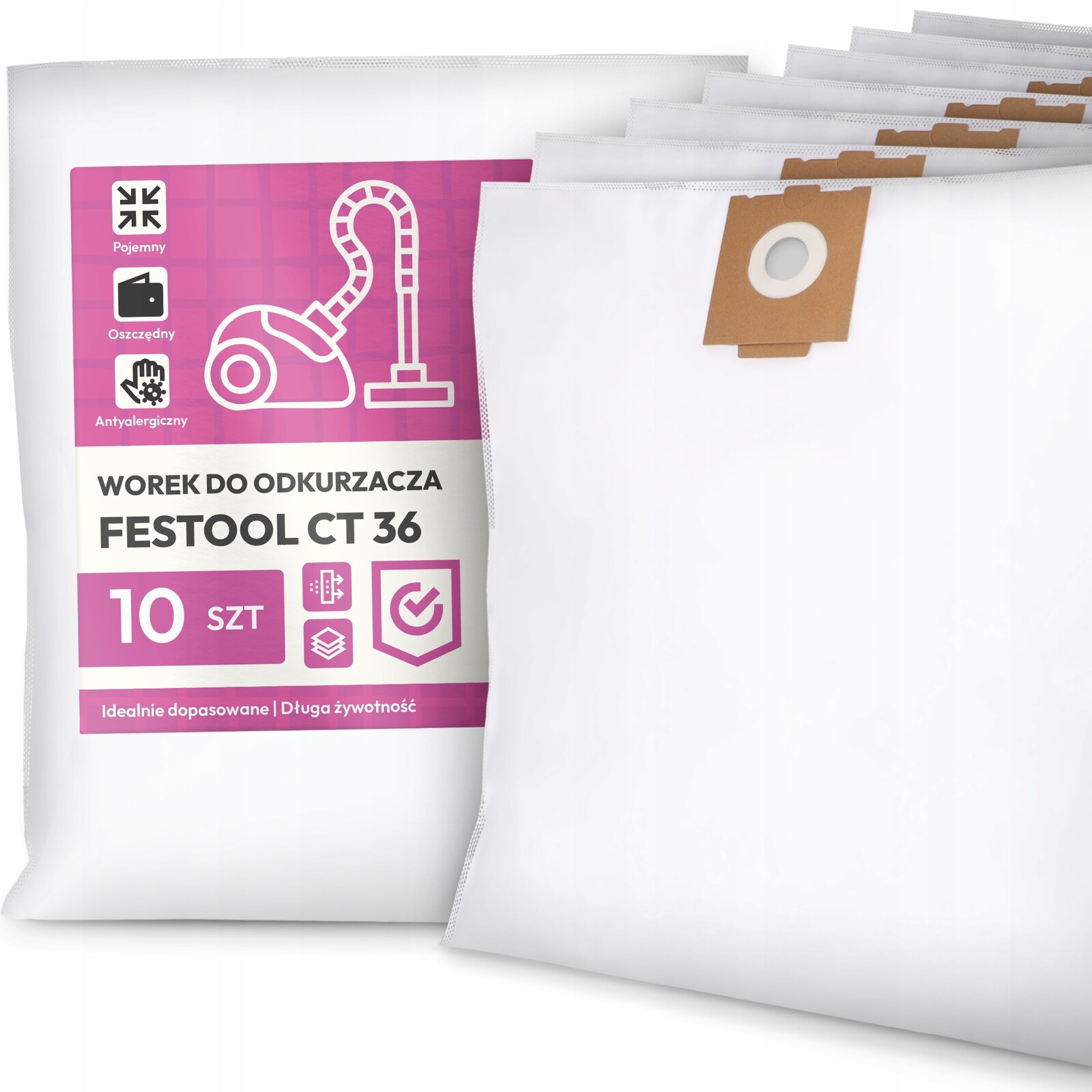 10 x Sáček Do Vysavače Festool Ct 36 Syntetický Textilní Velký Sáčky G9-W