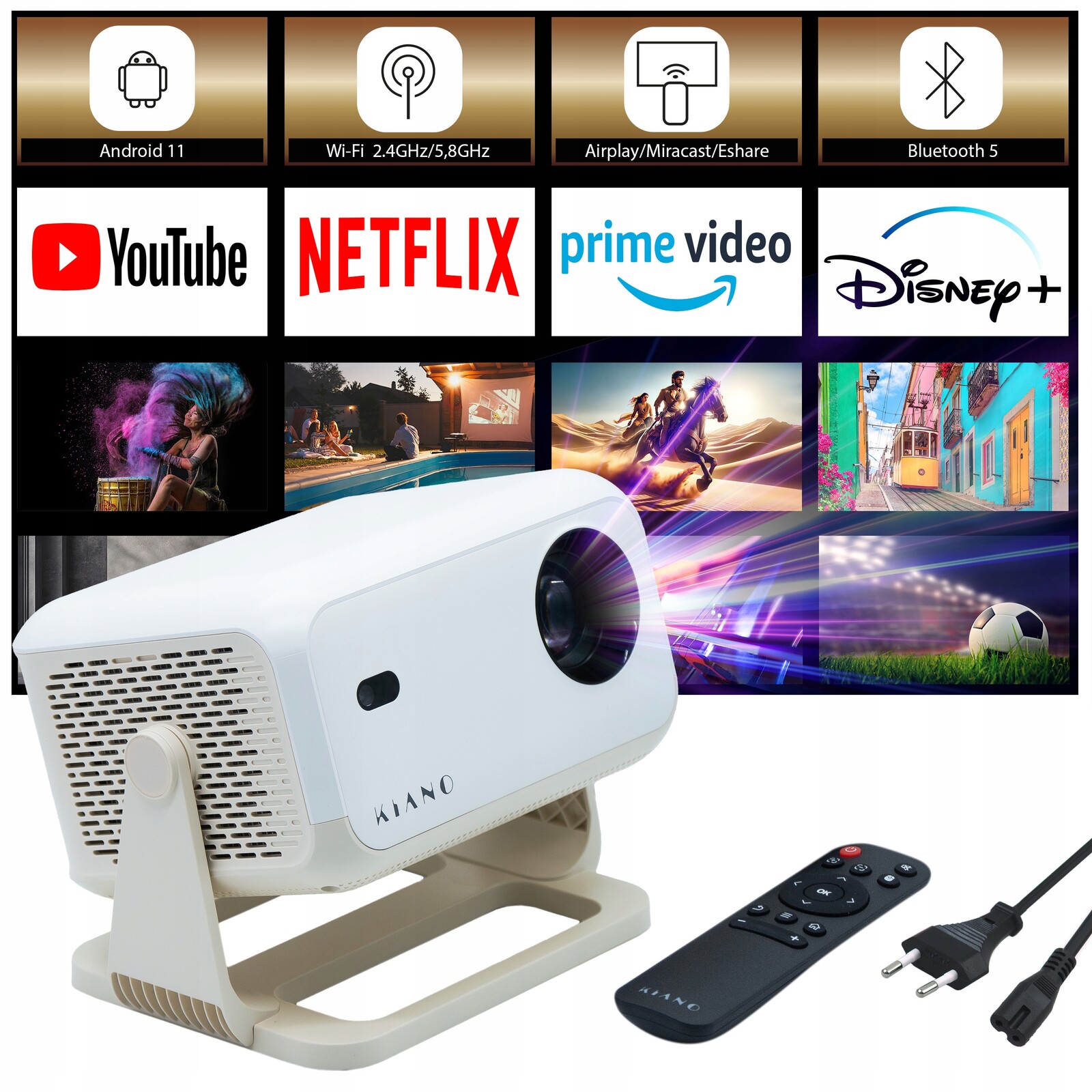 Projektor 350 Ansi lm WiFi Android 11 Full Hd 4K Autofocus Led