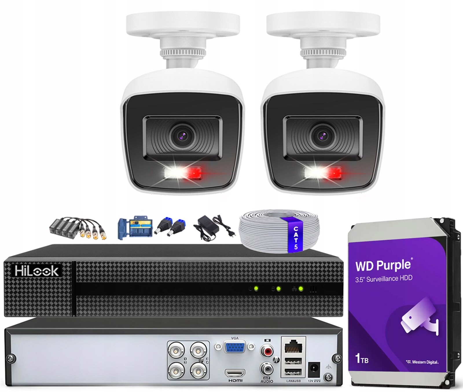 Monitorovací sada pro firmu 2 kamery 5Mpx 4v1 Ahd Tvi CVI Cvbs Nvr 4CH 1TB