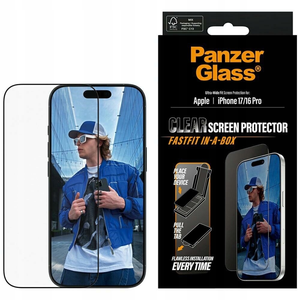 PanzerGlass Uwfit Fastfit tvrzené sklo aplikátor pro iPhone 17/16 Pro