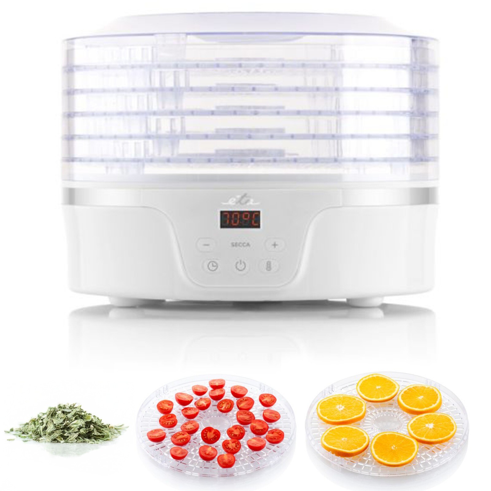 Sušička na houby a ovoce Zeleniny 5 tácků Regulace teploty 35°C Časovač Eta