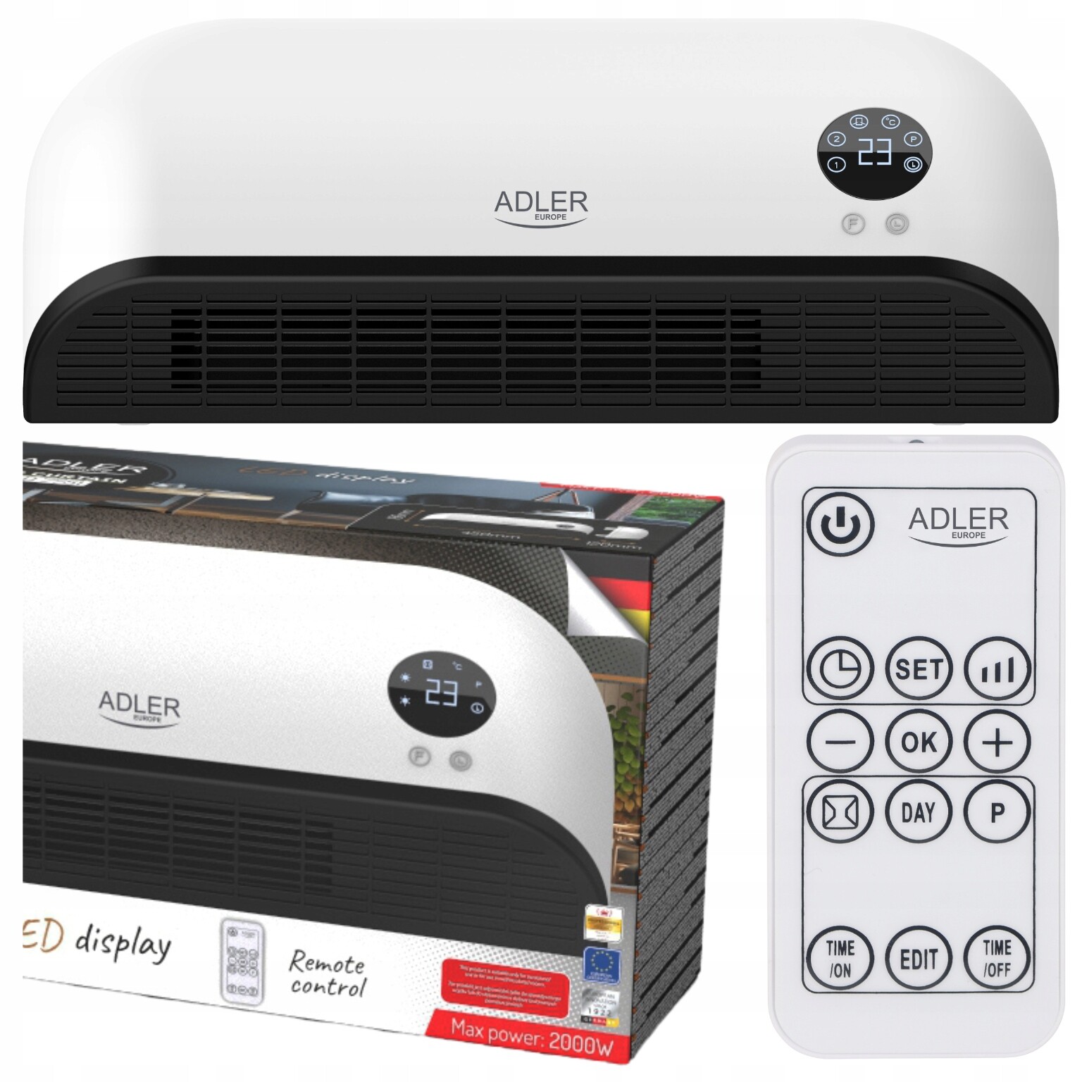 Vzduchová Clona Elektrický Ohřívač Termoventilátor 2kW Pilot Led Adler