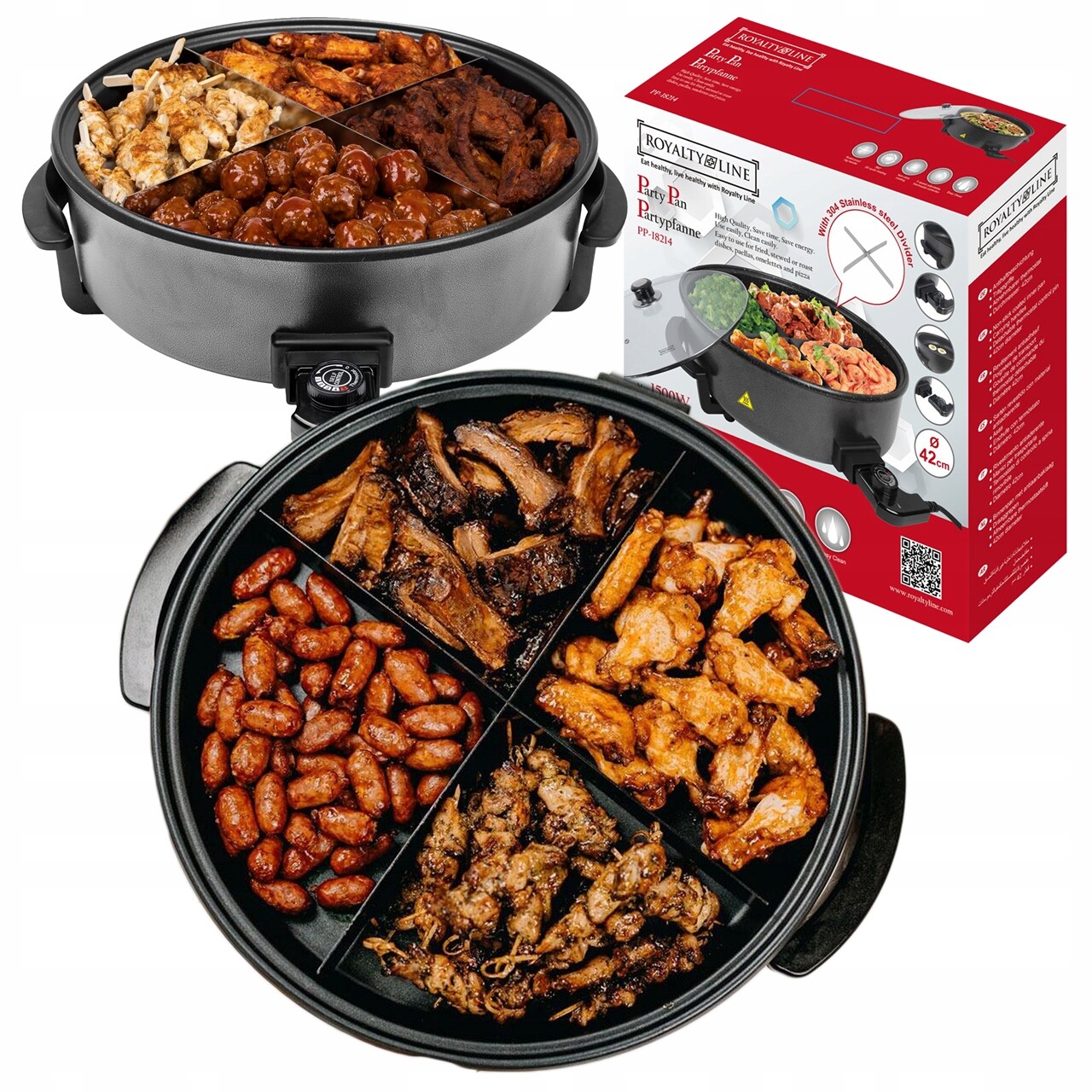 Elektrická Pánev S Rozdělením Na 4 Zóny Vaření Non-stick 42 cm 1500 W