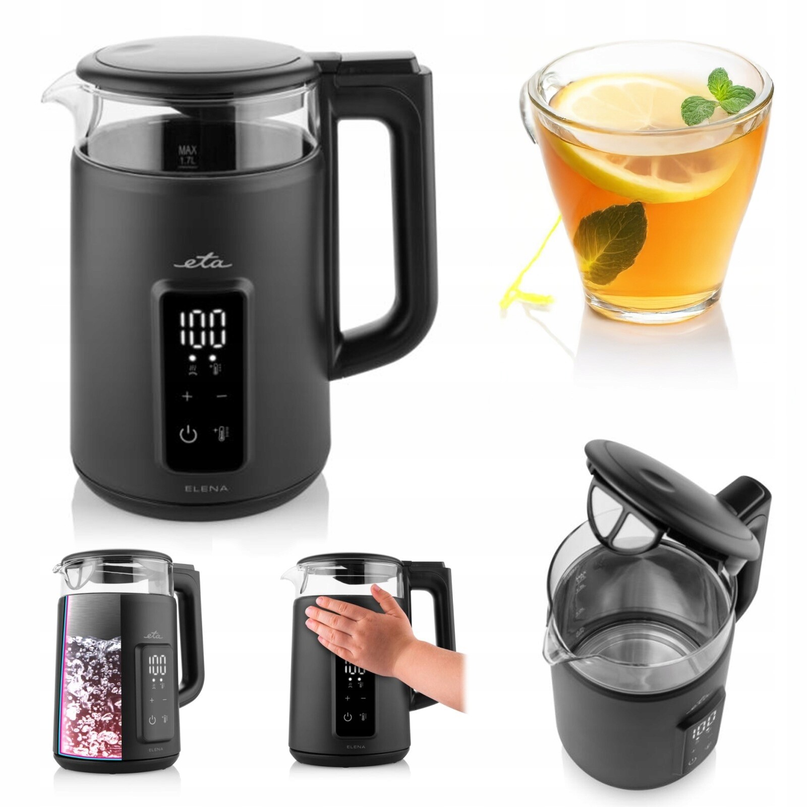 Elektrická varná konvice Bezdrátová skleněná regulace teploty °C 1,7 l