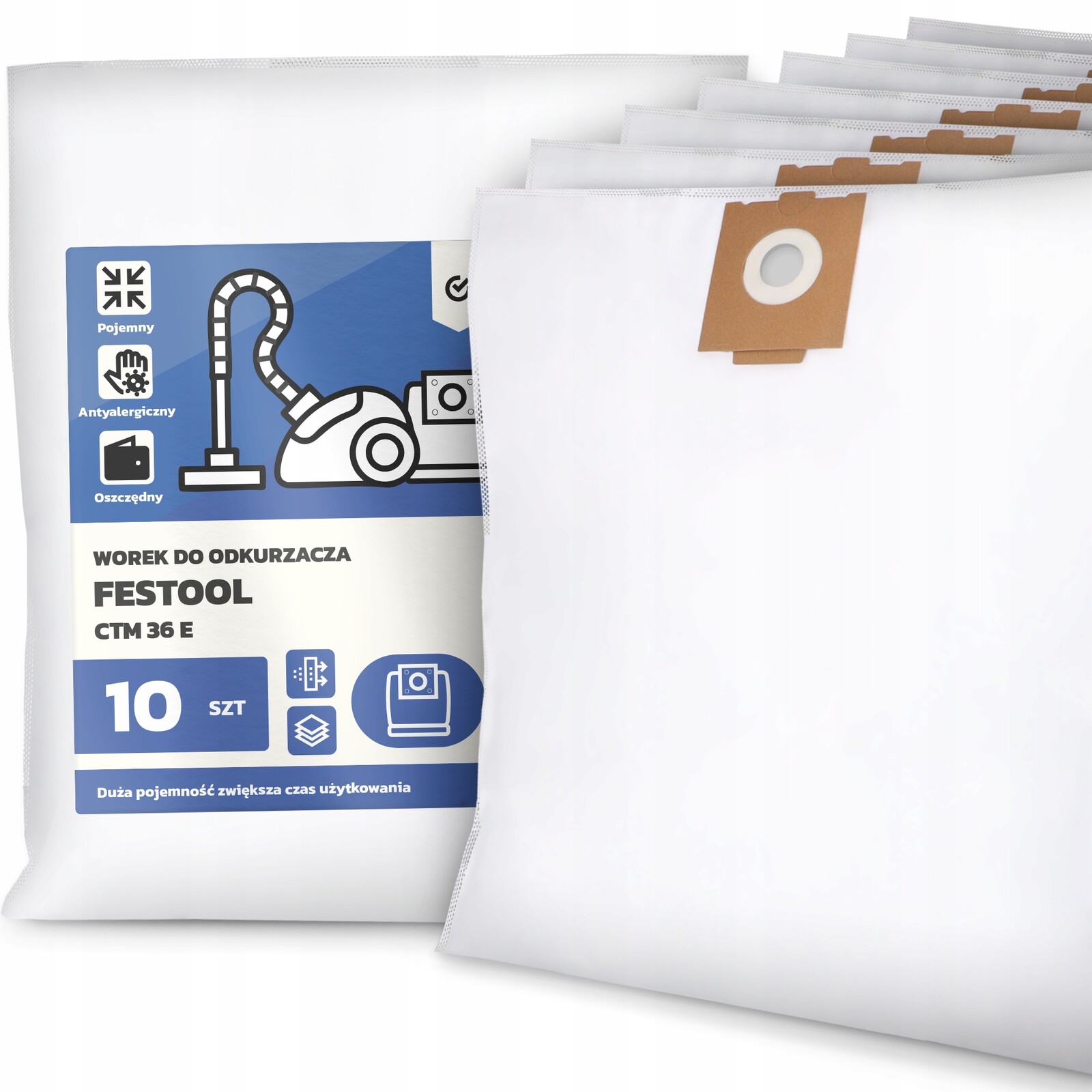 10 x Sáček Do Vysavače Festool Ctm 36 E Syntetický textilní Sáčky G9-W