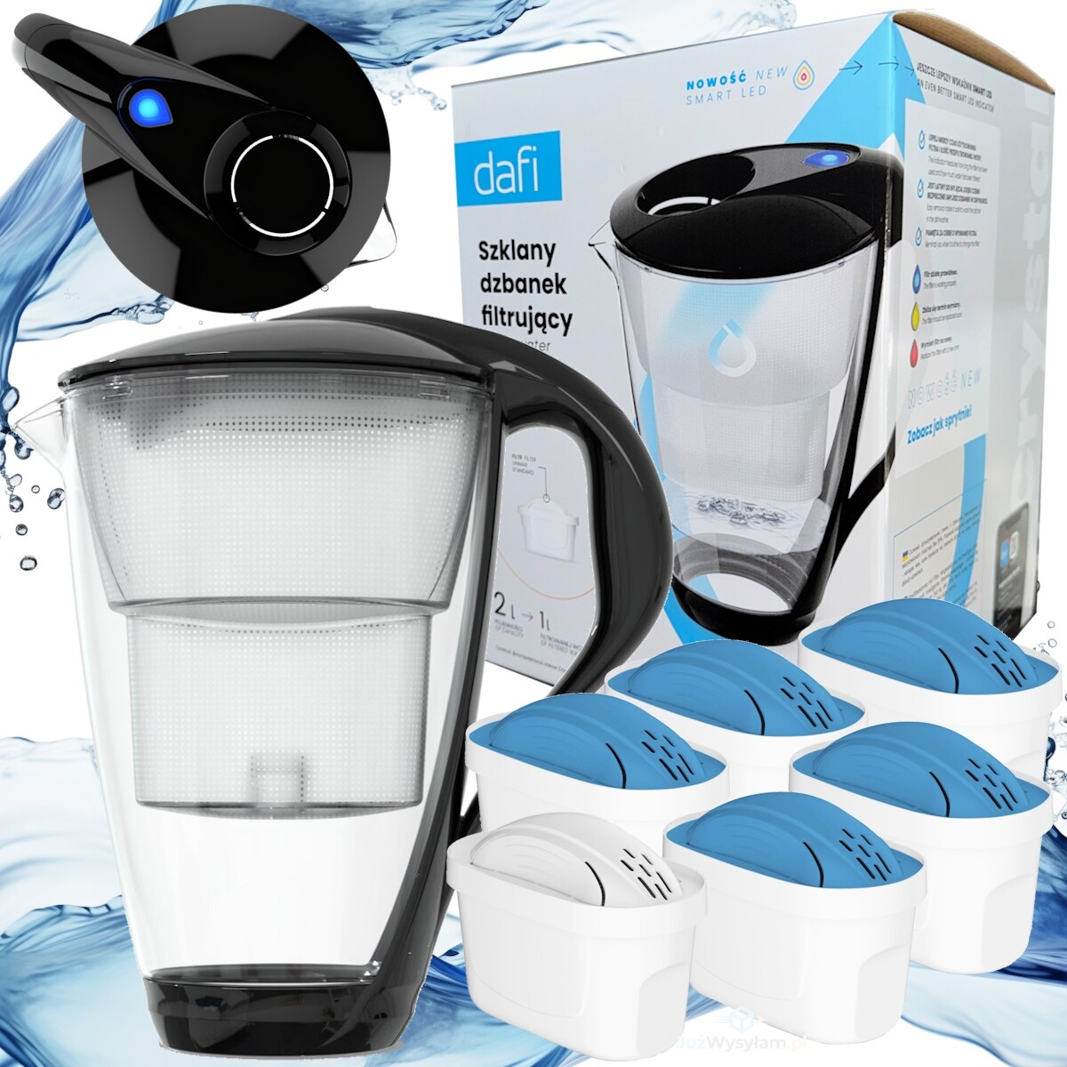 5 x filtrační vložky Unimax Mg+ skleněná konvice Dafi Crystal Led černá