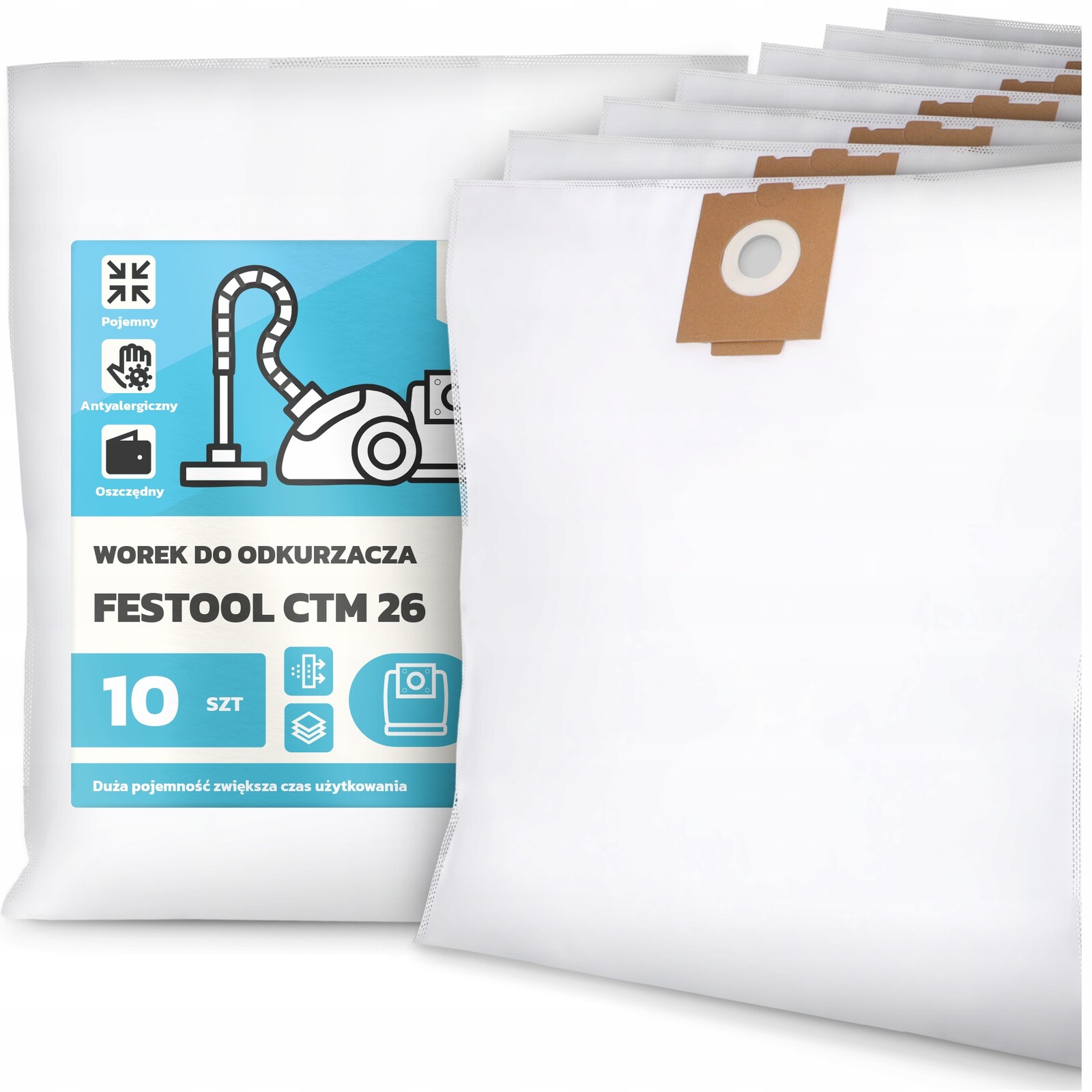 10 x Sáček Do Vysavače Festool Ctm 26 Syntetický Silný Velký Sáčky G9-W