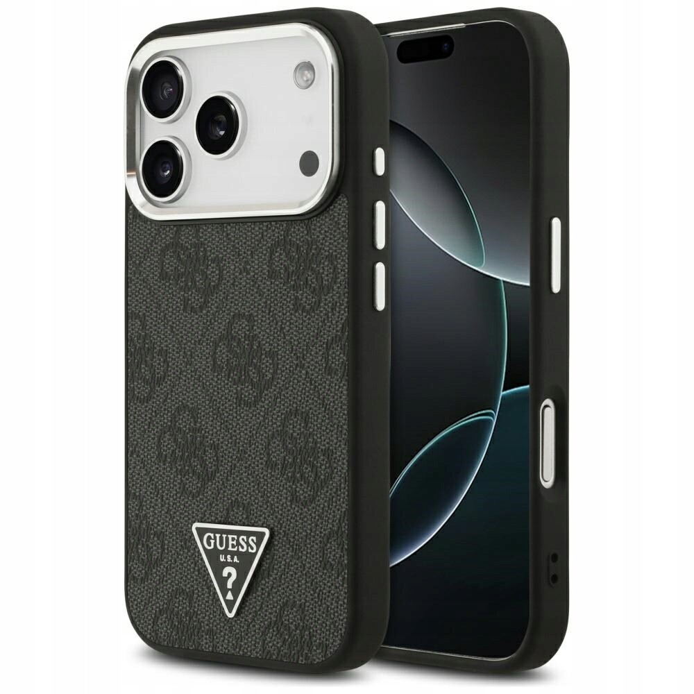 Pouzdro Guess 4G Triangle Logo MagSafe iPhone 17 Pro černý stříbrný