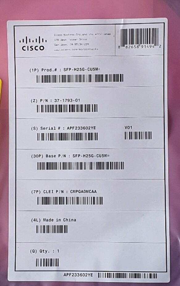 Cisco SFP28 SFP28 25Gbs SFP-H25G-CU5M pasivní originální Dac 5 metrů