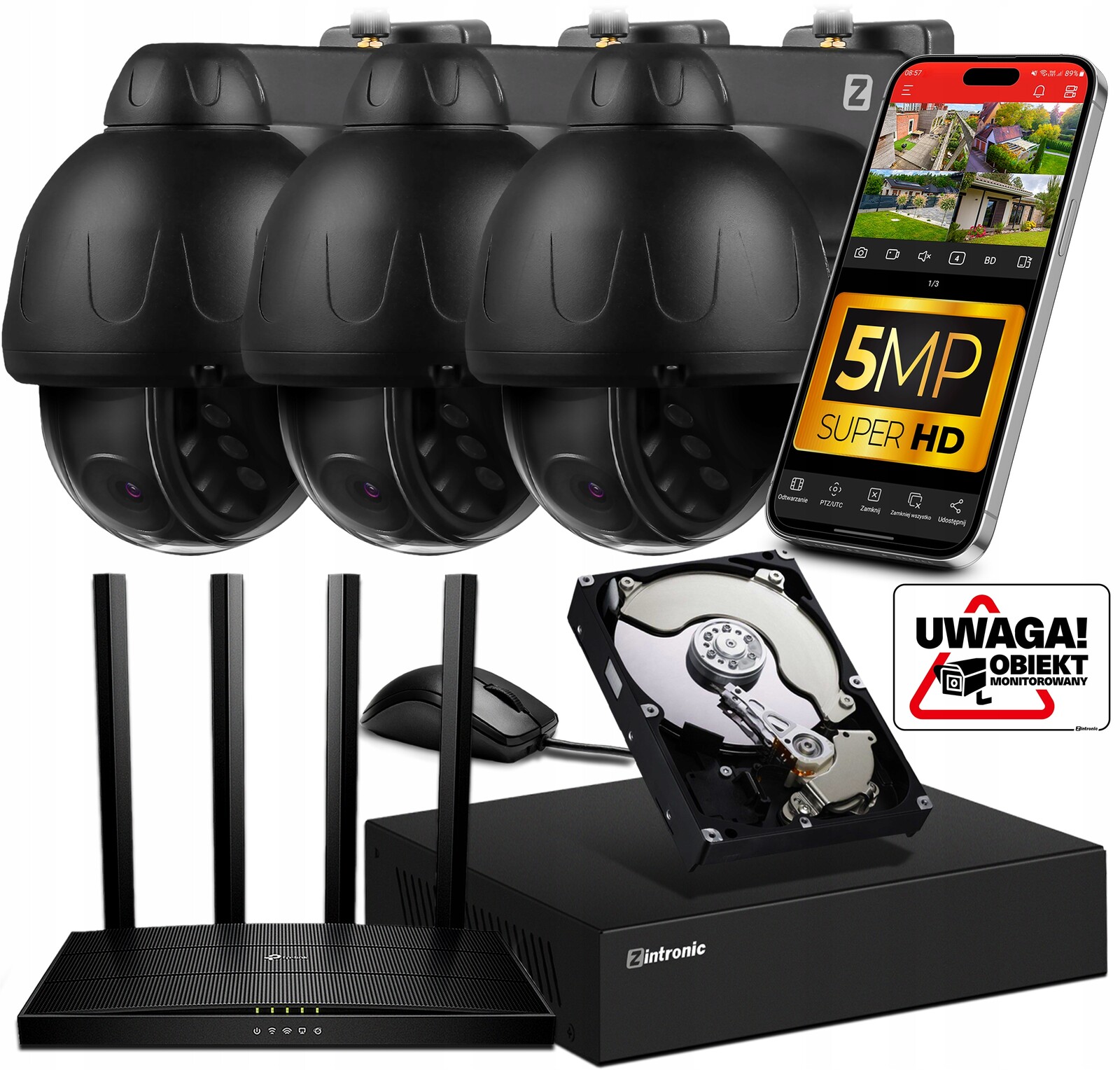 Sada WiFi Monitorování 3 Kamery Otočné 5MPx Audio, Černá