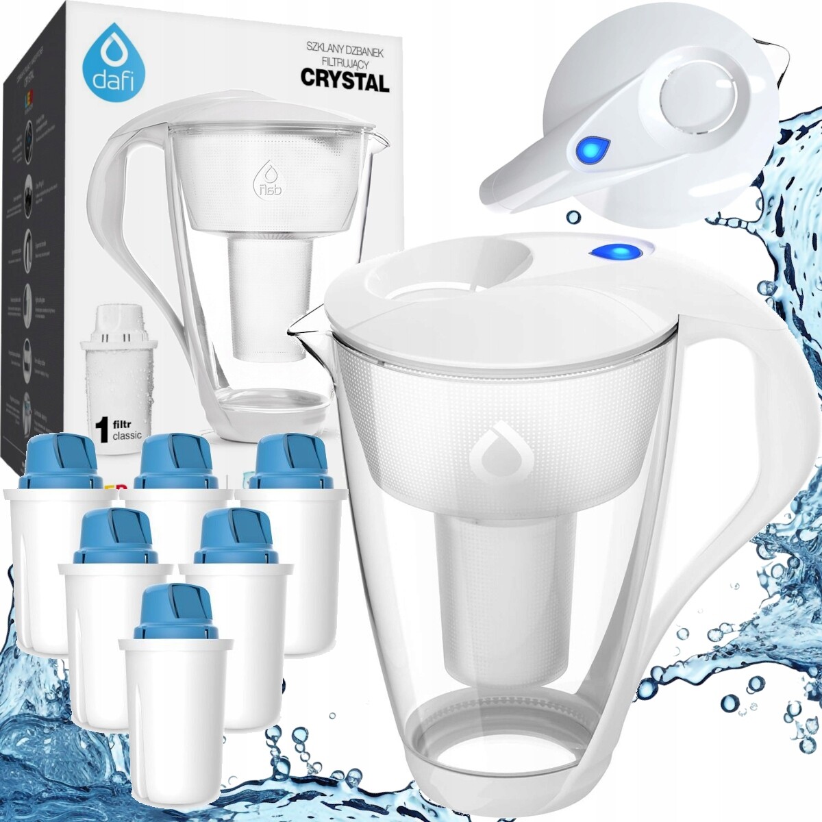 Dafi Crystal Led skleněný bílý džbán 6 hořčíkových filtrů Classic Mg+