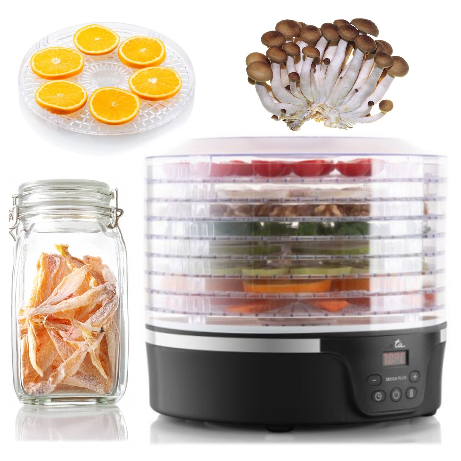 Sušička na houby a ovoce Zeleniny 8 tácků Regulace teploty 35 °C Časovač Eta