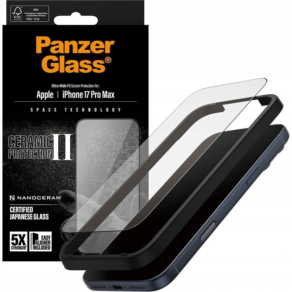 Tvrzené sklo PanzerGlass pro iPhone 17 Pro Max, na displej, kryt 9H