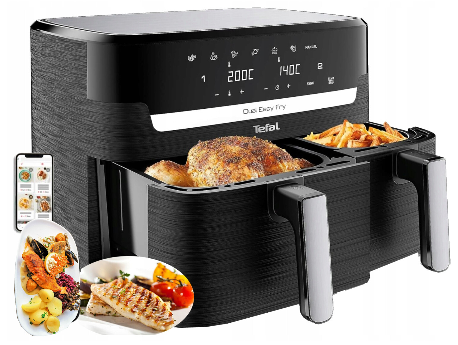 Beztuková Fritéza Tefal Air Fryer 2700 V 8,3 L Dualeasy Fry 2 Komory