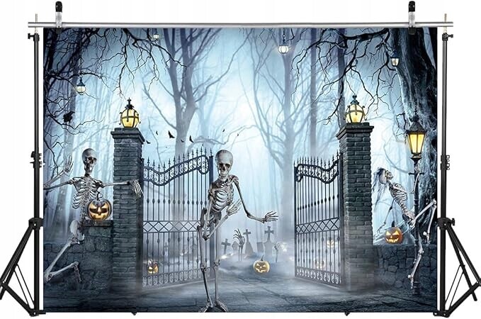 Fotografické pozadí Stěna Banner Halloween Hřbitov Kostlivec Fotografie