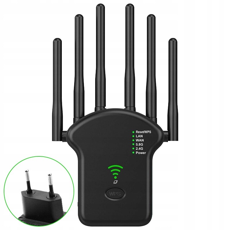 Zesilovač Signálu WiFi Repeater Sítě Výkonný 1200Mb/s 2.4G+5GHz 6 Antén