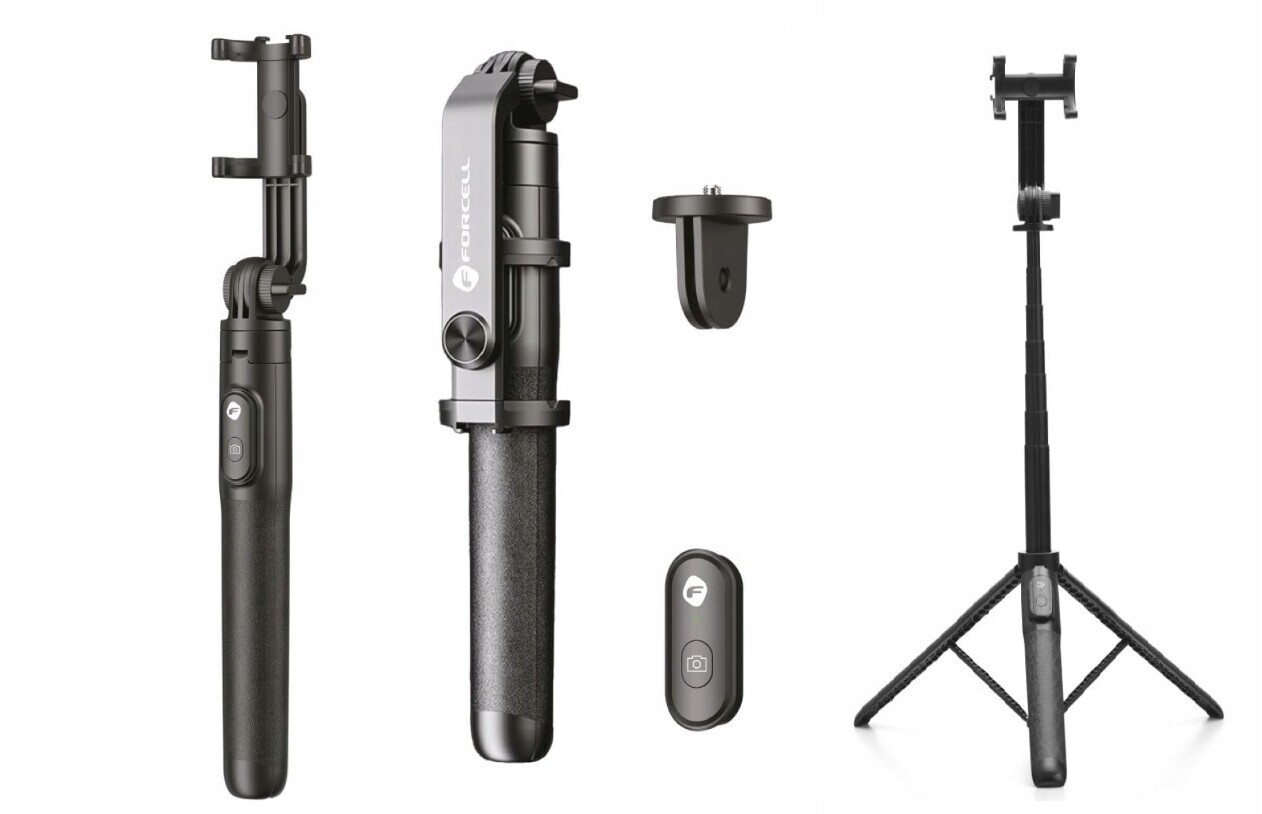 Selfie tyč Forcell F-Grip S150XL 150 cm s Bluetooth dálkovým ovládáním, černá