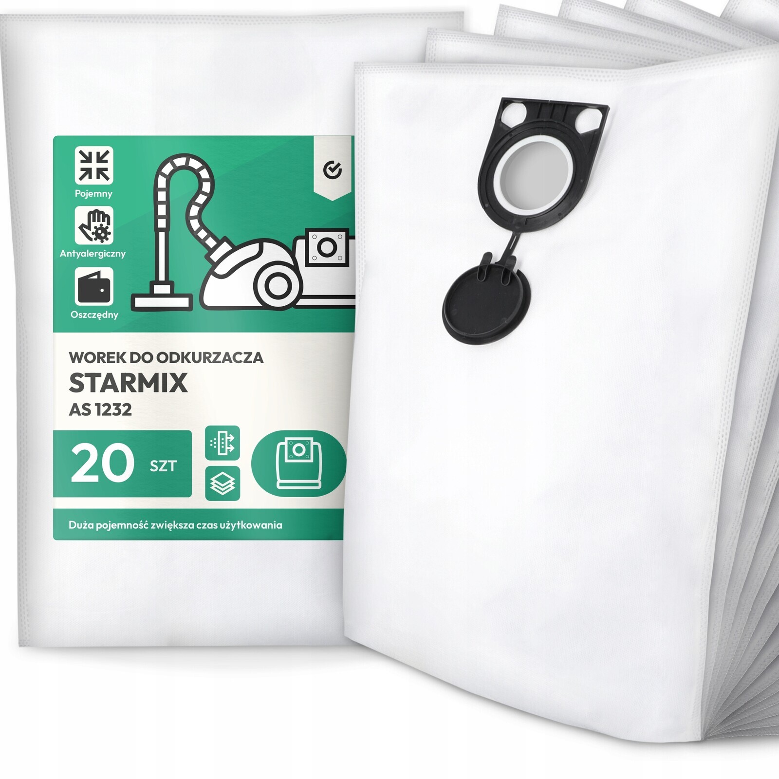 20 x Sáček Do Vysavače Starmix As 1232 Syntetický Prostorný Silný Sáček G9