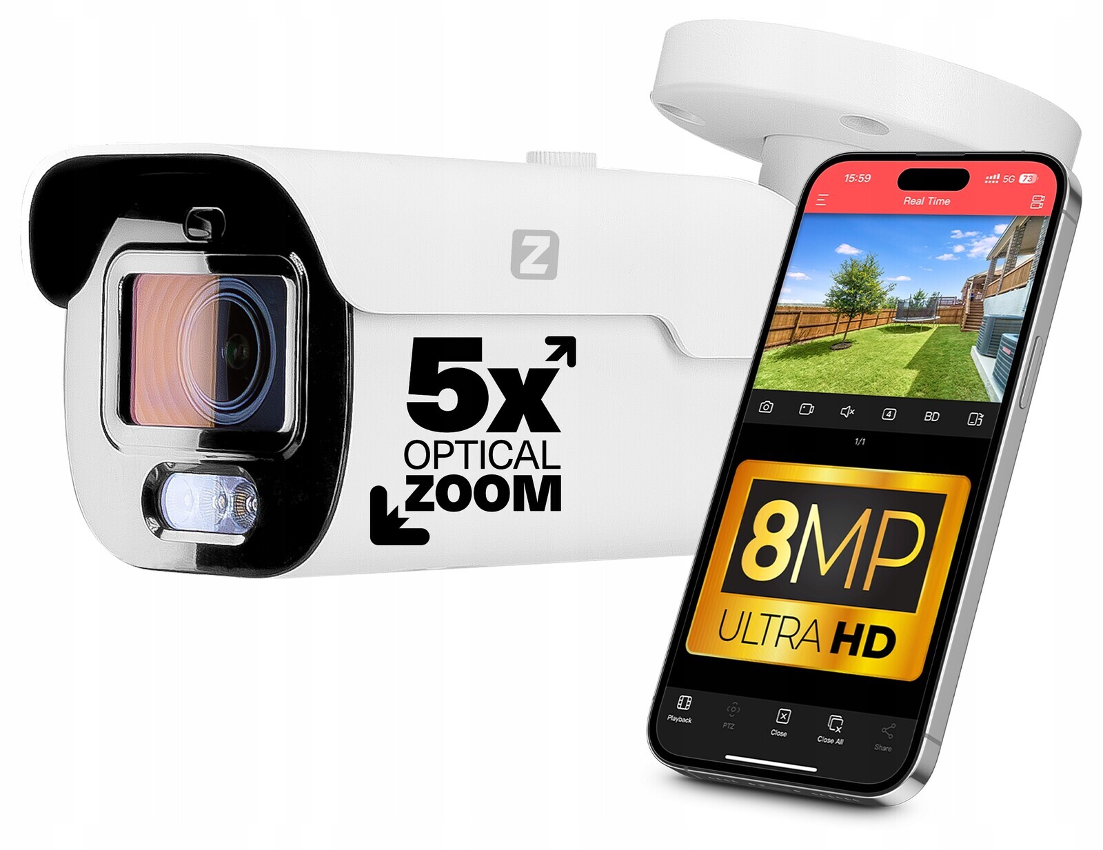 Ip kamera PoE 4K Venkovní 8MPx Zoom 5x IP67 60 m Ir Daul Light Audio