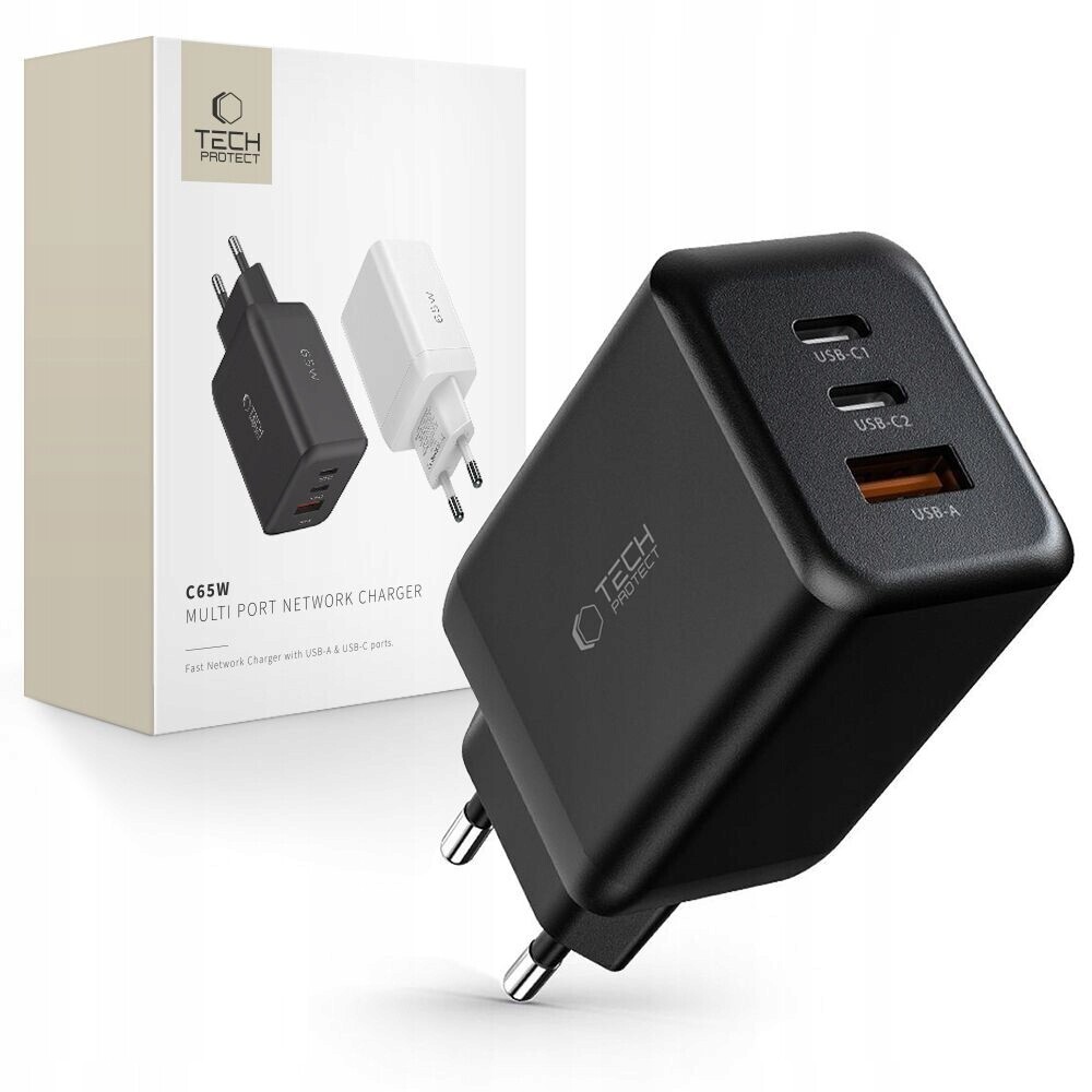 C65W Domácí síťová nabíječka 2x Usb-c Usb-a Pd 65W QC3.0 rychlá