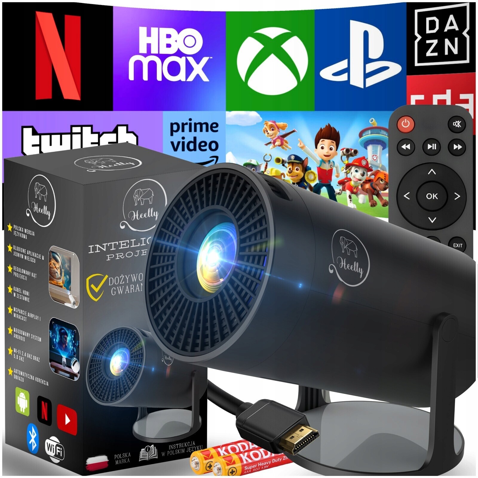 Projektor Android Tv Wifi Mini 4K Přenosný Smart Černý Otočný