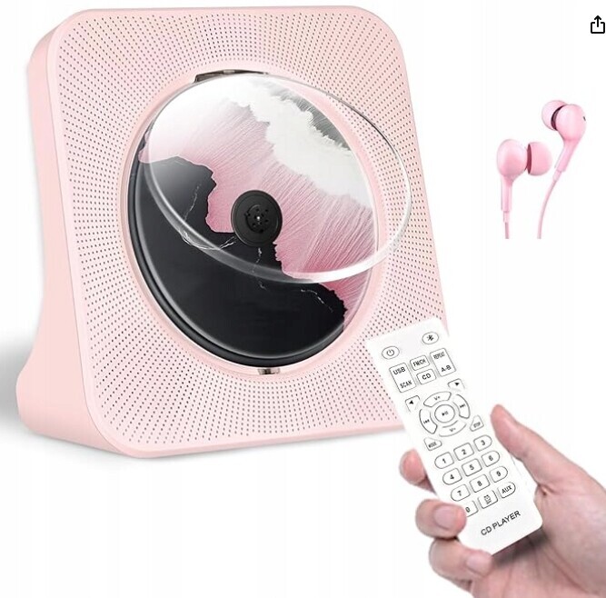 Gueray Přenosný Bluetooth CD přehrávač Rádio Fm Růžový