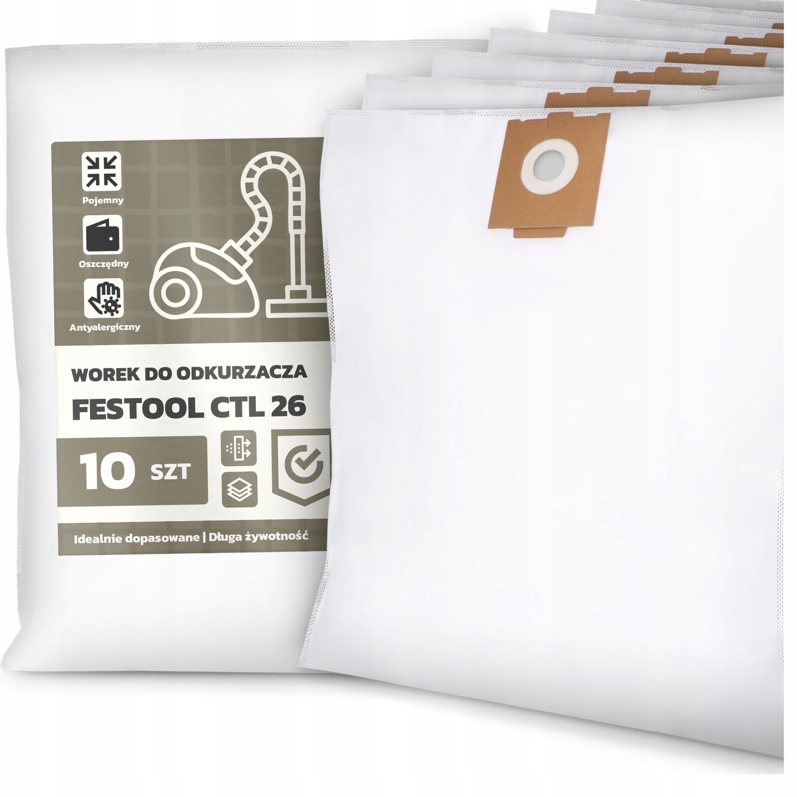 10 x Sáček Do Vysavače Festool Ctl 26 Syntetický Odolný Velký Sáčky G9-W