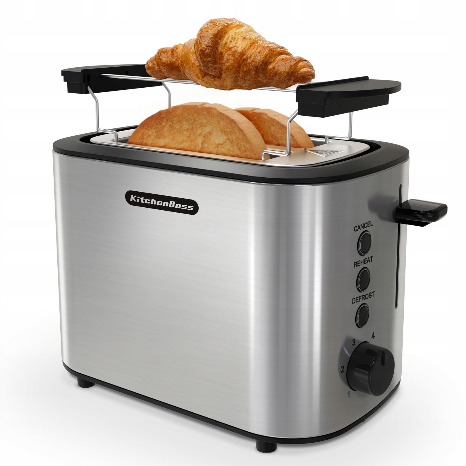 KitchenBoss Toustovač 2 plátky Inox 6 úrovní tácek a ohřívač