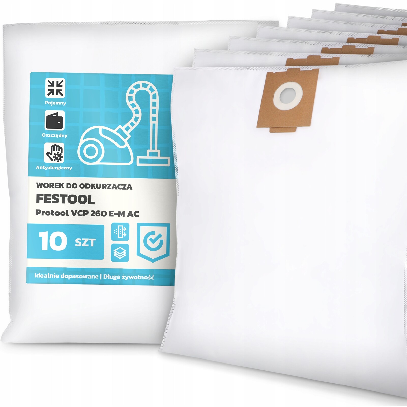 10 x Sáček Do Vysavače Festool Protool Vcp 260 E-m Ac Odolný Sáčky G9-W