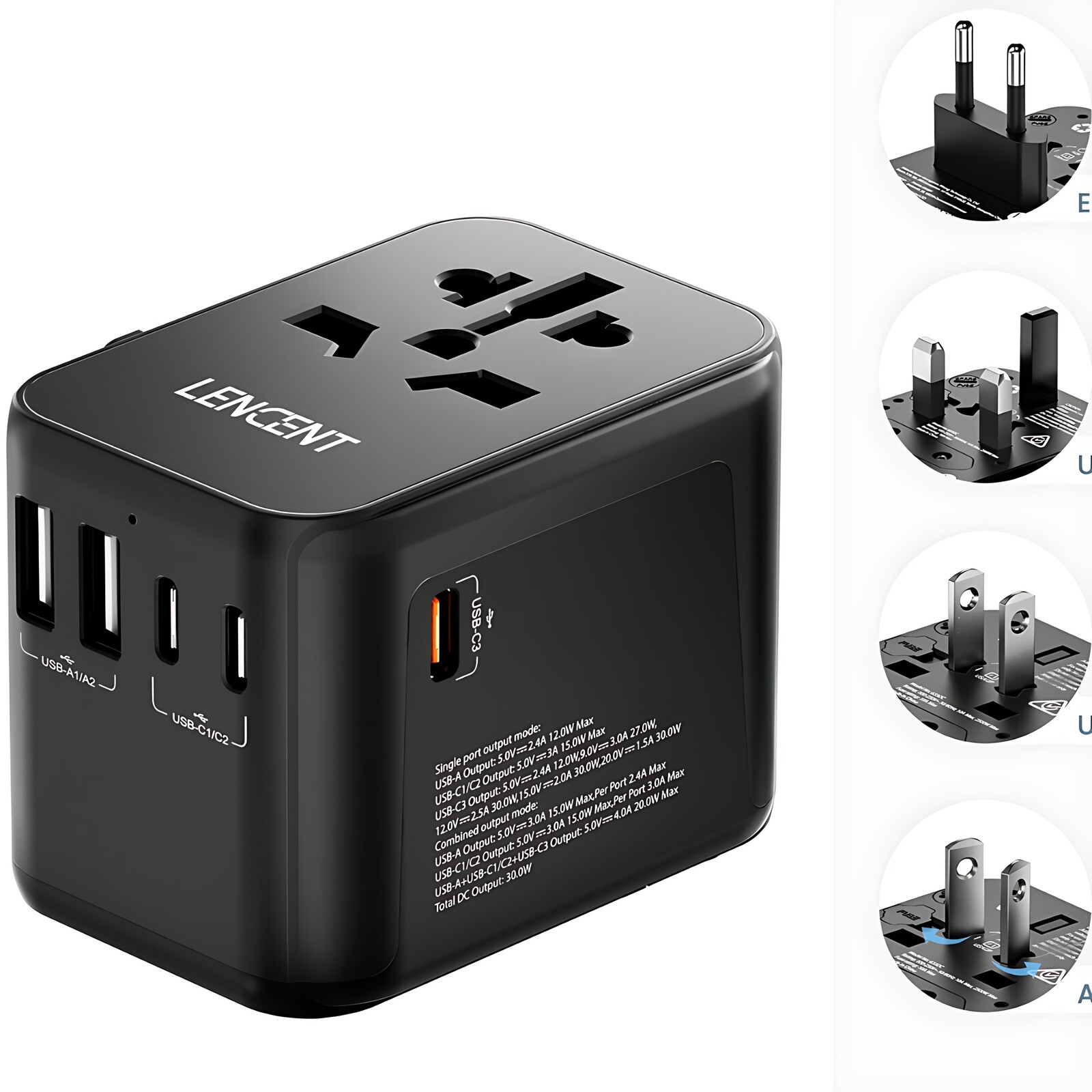 Lencent 633DC – Černá, 30W – Nabíjejte 5 zařízení v každém koutě světa!