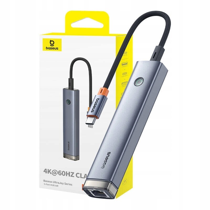 Baseus Ultra Joy Hub adaptér 5v1 Usb-c na 2x Usb 3.0 Hdmi Pd RJ45 Šedý