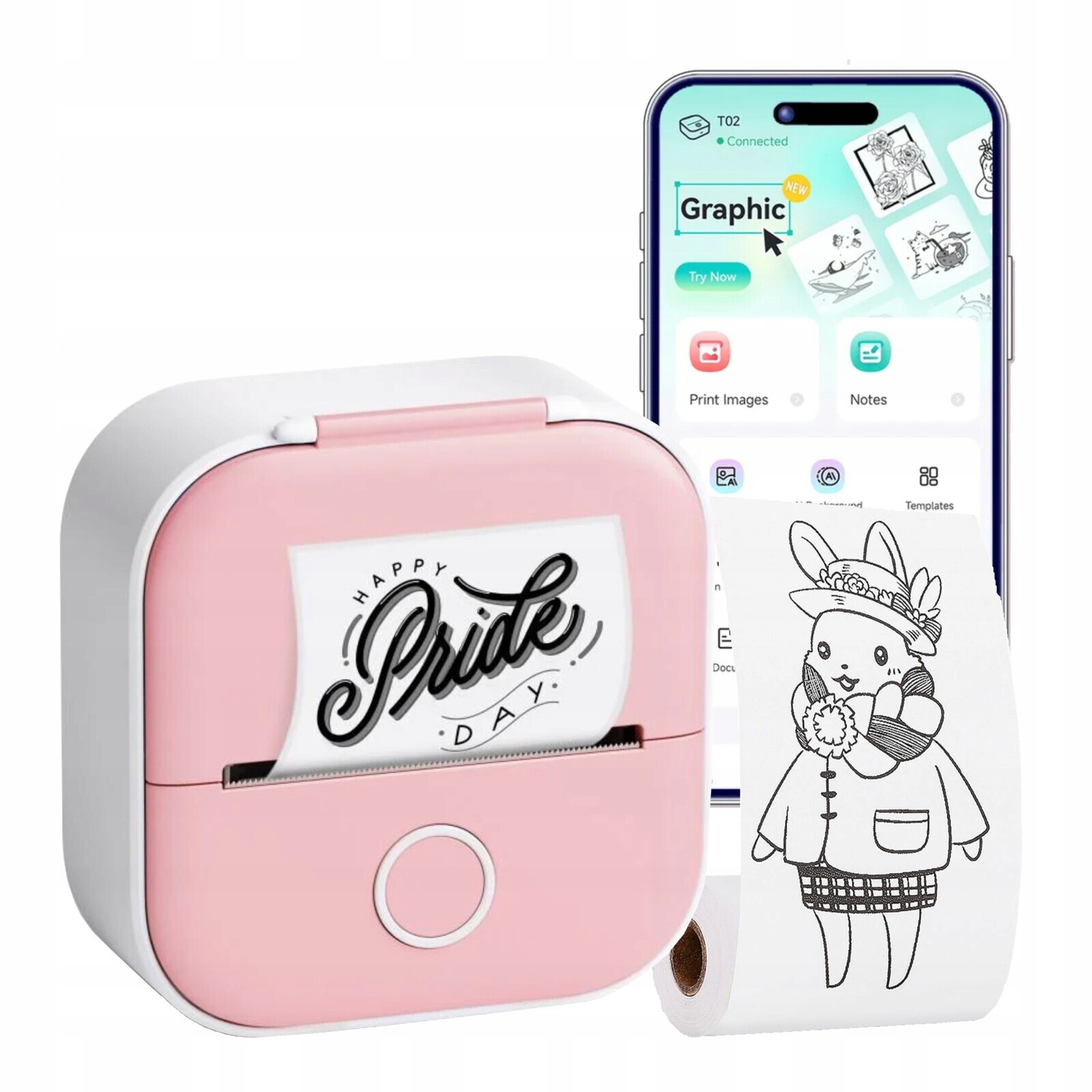 Phomemo T02 růžová mini termální tiskárna samolepek s poznámkami a štítky