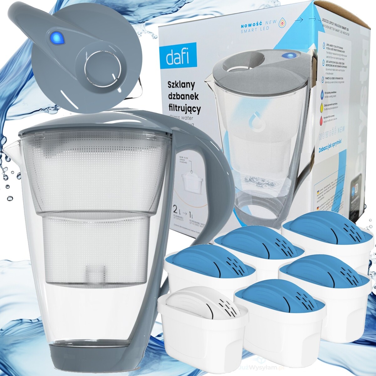 Sada filtrační konvice na vodu Dafi Crystal Led Šedá 5 filtrů Unimax Mg