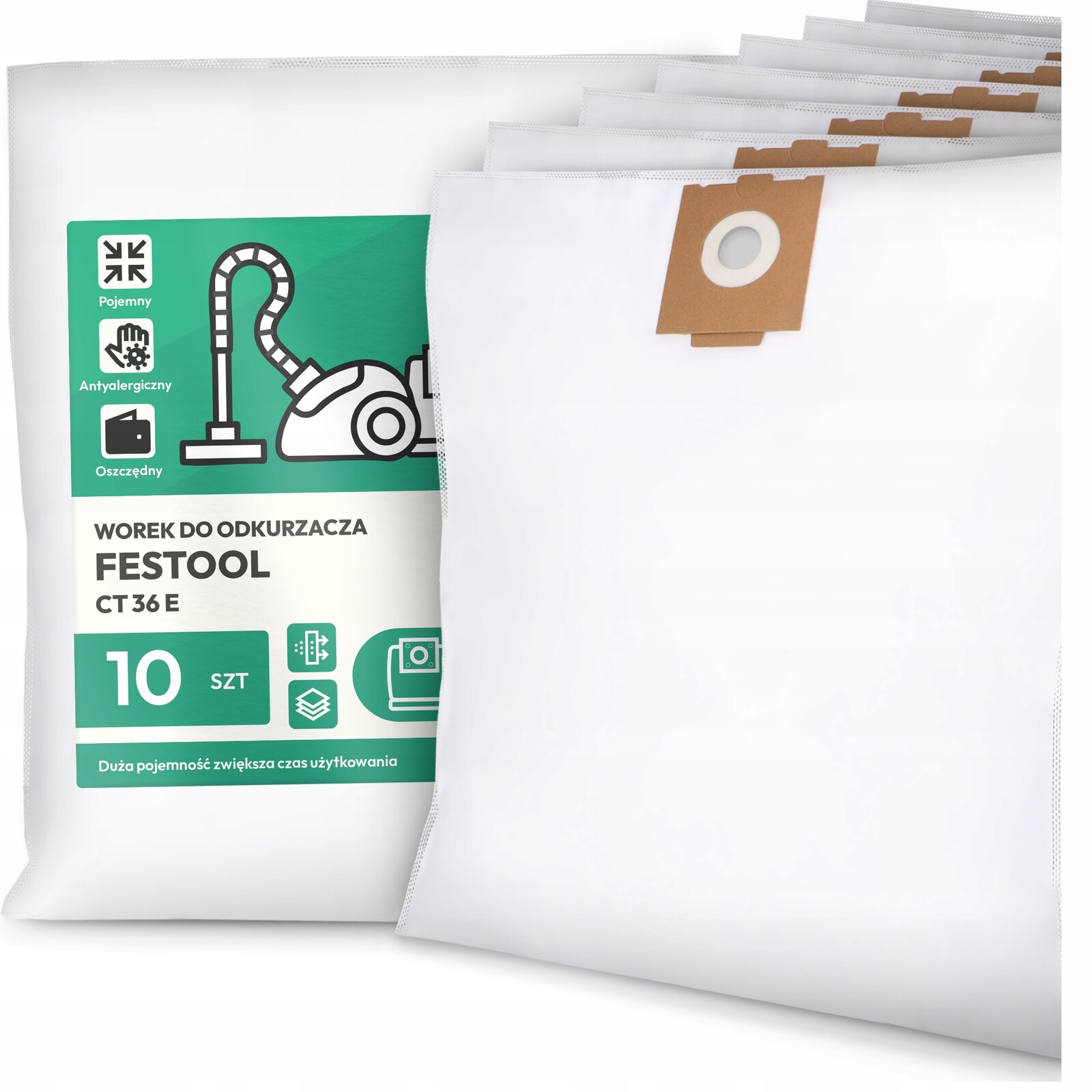 10 x Sáček Do Vysavače Festool Ct 36 E Syntetický textilní Sáčky G9-W