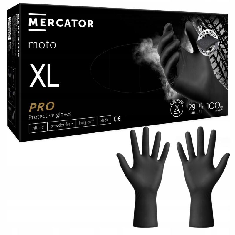 Dílenské rukavice Černé Mercator pro Moto Black silné 100 ks r.XL