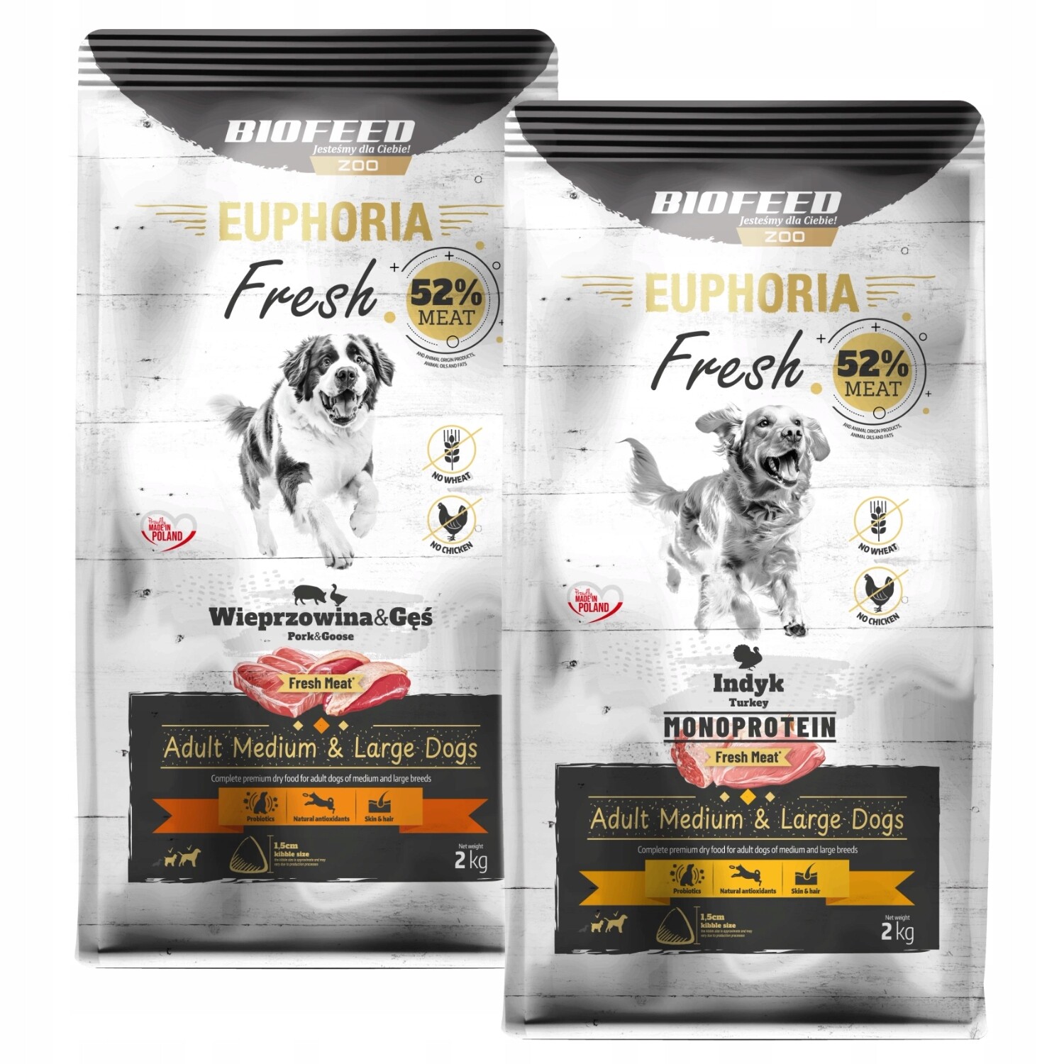 Euphoria Fresh Meat Adult Sada suché krmivo pro velkého psa M/L 2kg x2