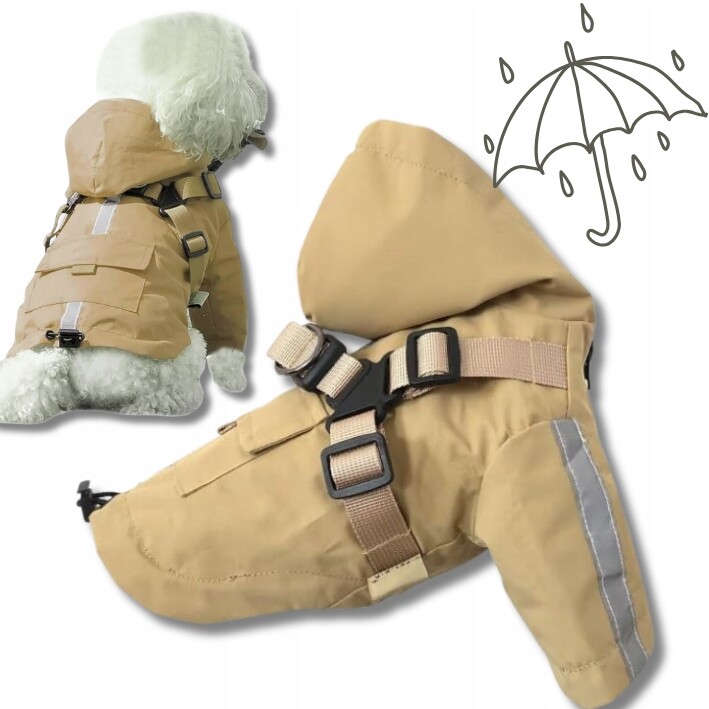 Bunda Pro Psa proti dešti s kapucí A Ramenními Popruhy 2v1 Rainor béžová 4XL
