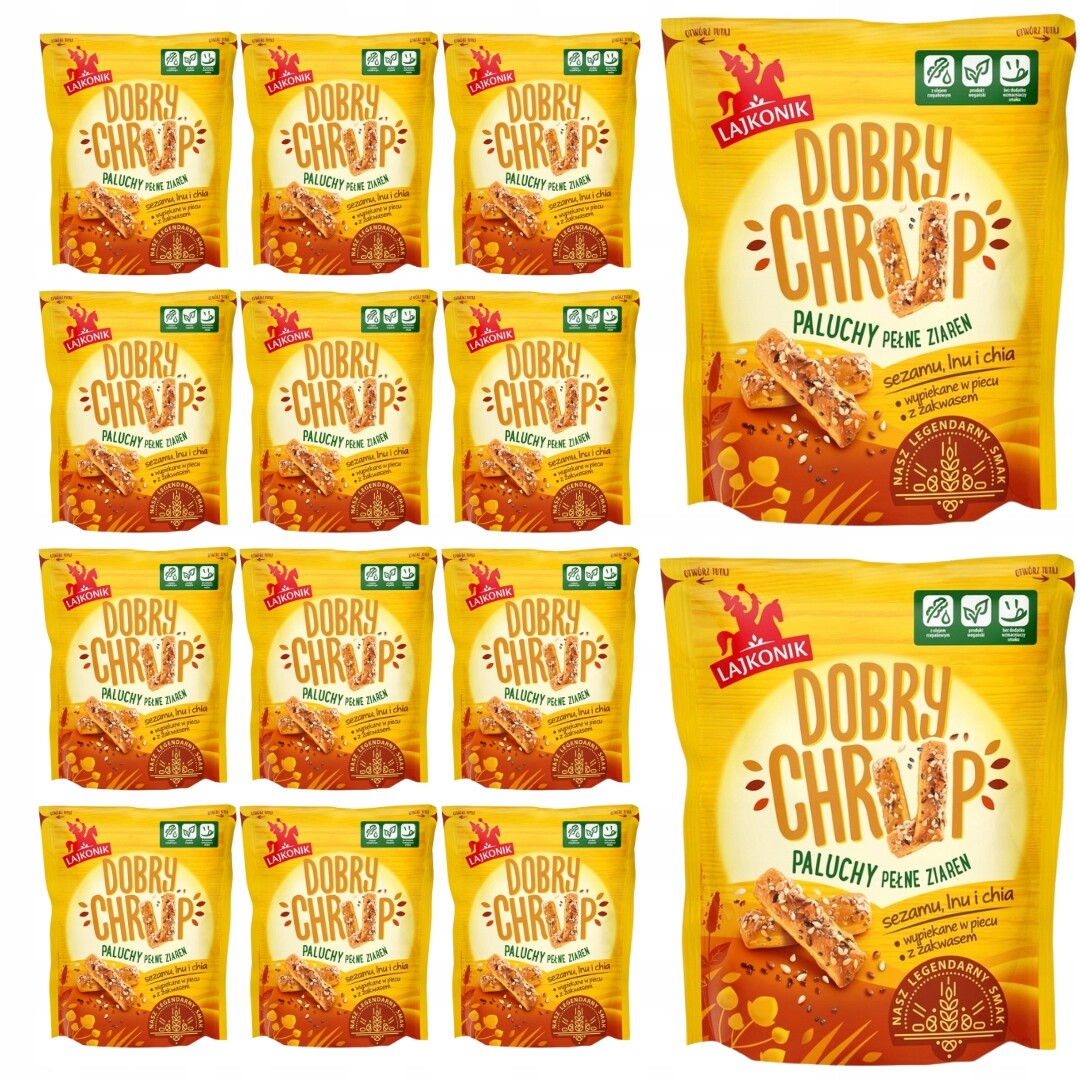 Lajkonik Dobrý Chrup Tyčinky plné sezamových zrn lnu a chia 100 g x 14 ks