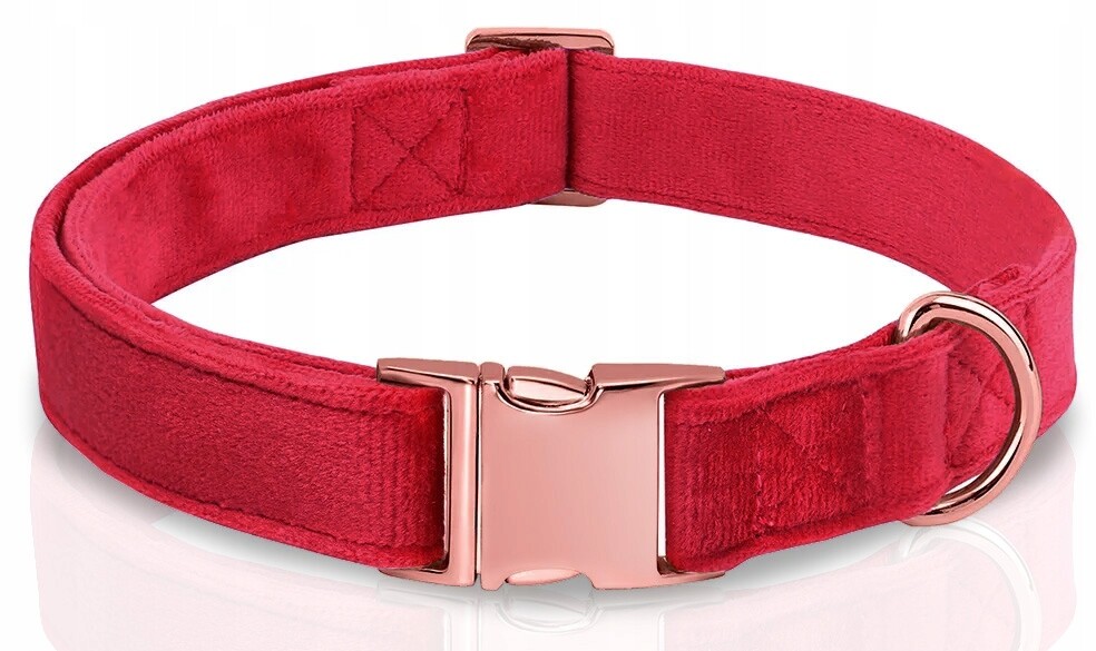 Nastavitelný sametový obojek pro psa 35-55cm L/XL, Barva: Červená