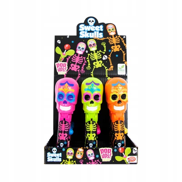 Lízátko-hračka Pop Ups Lollipop Sweet Skull Lebky Na Halloween MIX 12 Kusů