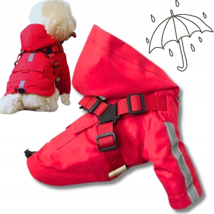 Oblečení Pro Psa do deště s kapucí a Ramenními Popruhy 2v1 Rainor červená 4XL