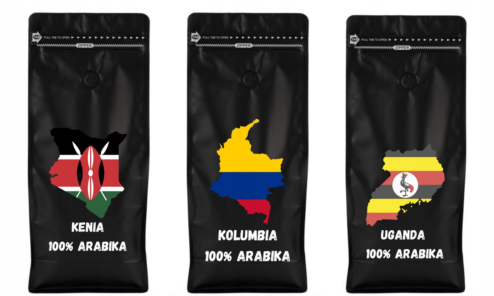 Káva zrnková sada 3 káv po 1 kg Kenia Kolumbia Uganda