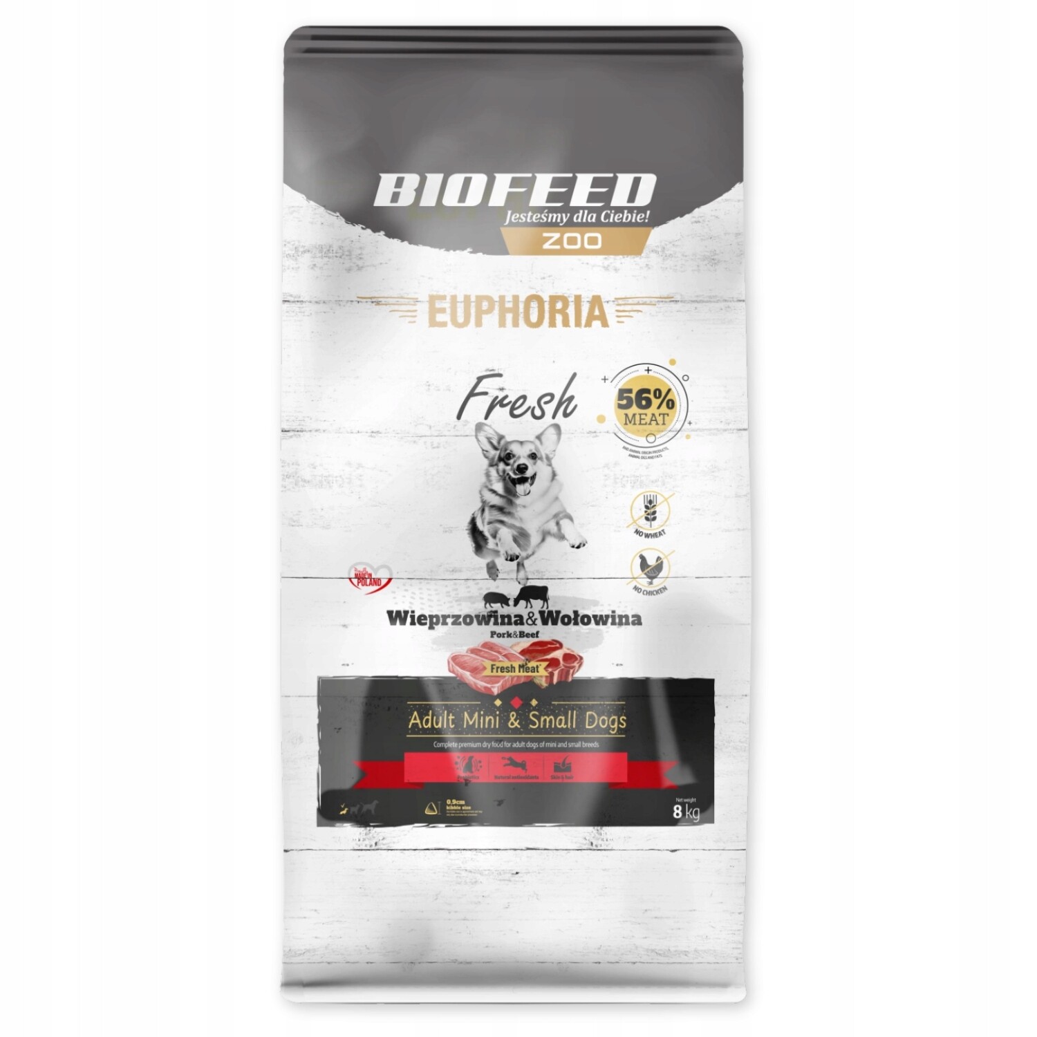 Euphoria Fresh Meat Adult Vepřové maso Suché krmivo pro psy Xs/s 8 kg