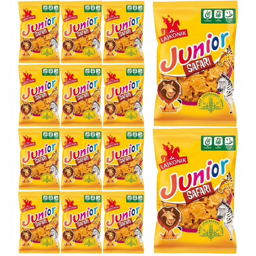 Lajkonik Junior Safari Malé krekry s vanilkovou příchutí 125 g x 14 kusů