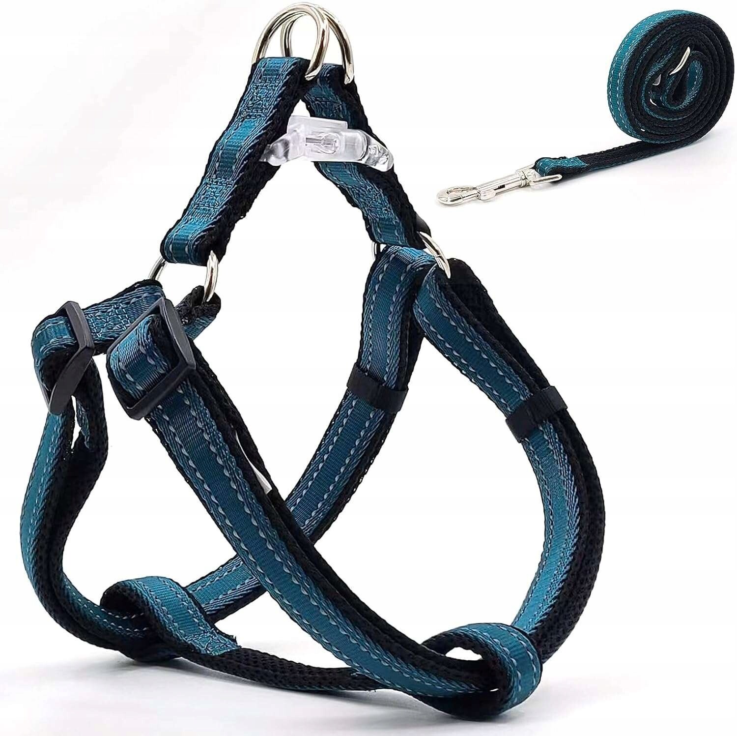 Postroj pro psa modrý s vodítkem pro procházky a výcvik 150 cm, velikost L