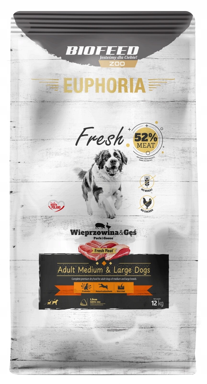 Euphoria Fresh Meat Adult Vepřové a husí maso Krmivo pro psy M/L 12 kg