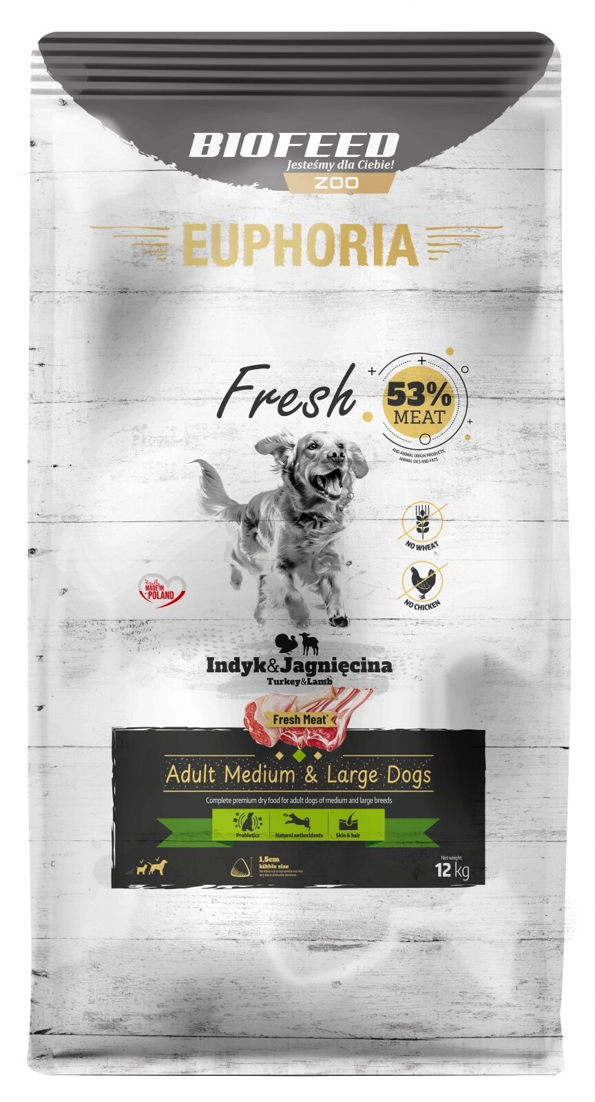 Euphoria Fresh Meat suché Krůta pro dospělé psy s krůtou a jehněčím Krmivo , střední/velké, 12 kg