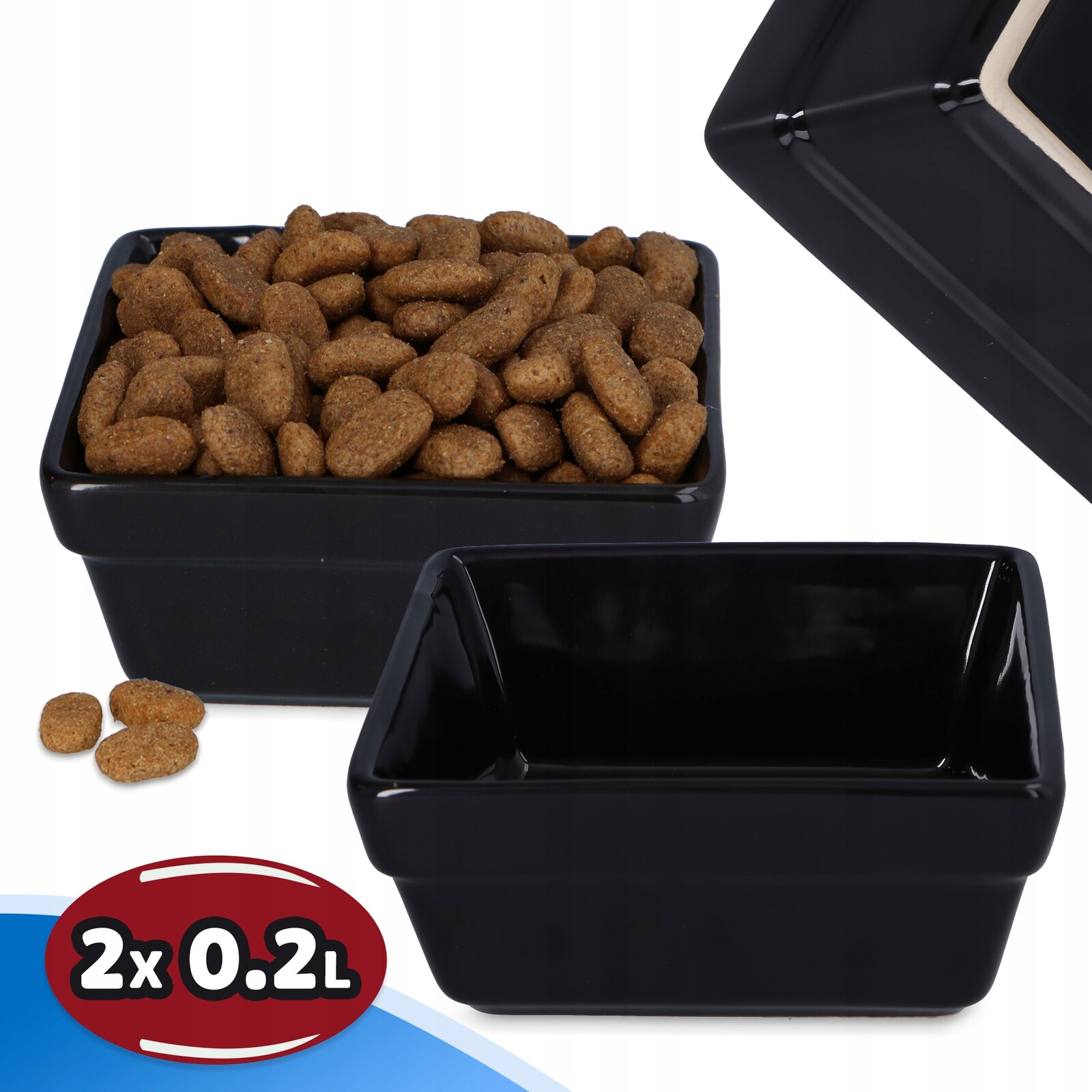 2x Keramická miska Psa 0,2 Misky Dvojité Voda Štěňata Protiskluzová 8K-P